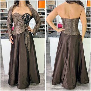 Pesavento VTG Vintage Brown Black Lace Tafetta Formal Gown $345